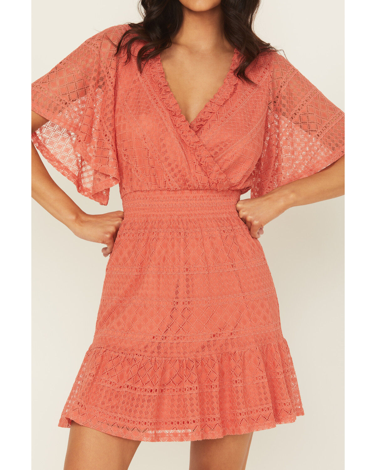 Product Name:  Shyanne Women's Faux Wrap Lace Mini Dress