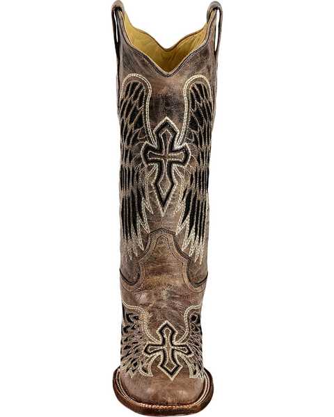 Image #4 - Corral Women's Sequin Wing & Cross Inlay Western Boots - Square Toe, Black, hi-res