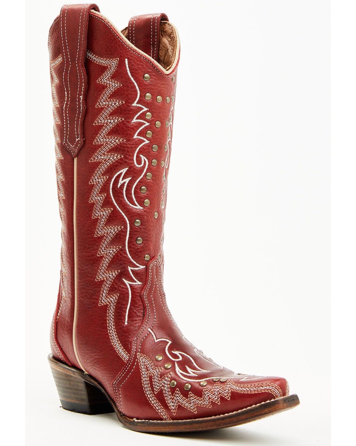 Circle G Women's Studded Western Boots - Snip Toe, Red, hi-res