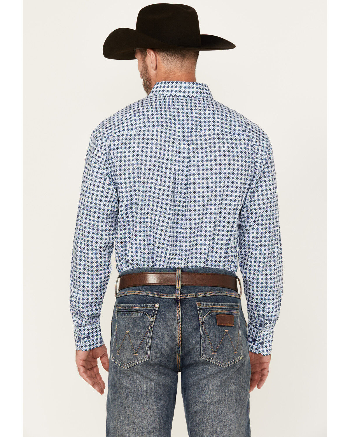Image #4 - Wrangler Men's Geo Print Long Sleeve Button-Down Stretch Western Shirt, Blue, hi-res