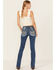 Image #1 - Miss Me Women's Medium Wash Mid Rise Floral Pocket 32" Bootcut Stretch Denim Jeans, Medium Wash, hi-res