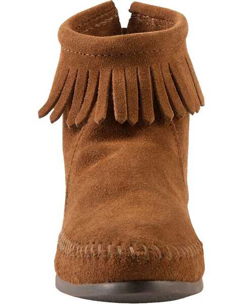 Women's Minnetonka Suede Back Zipper Moccasin Boots, Dusty Brn, hi-res