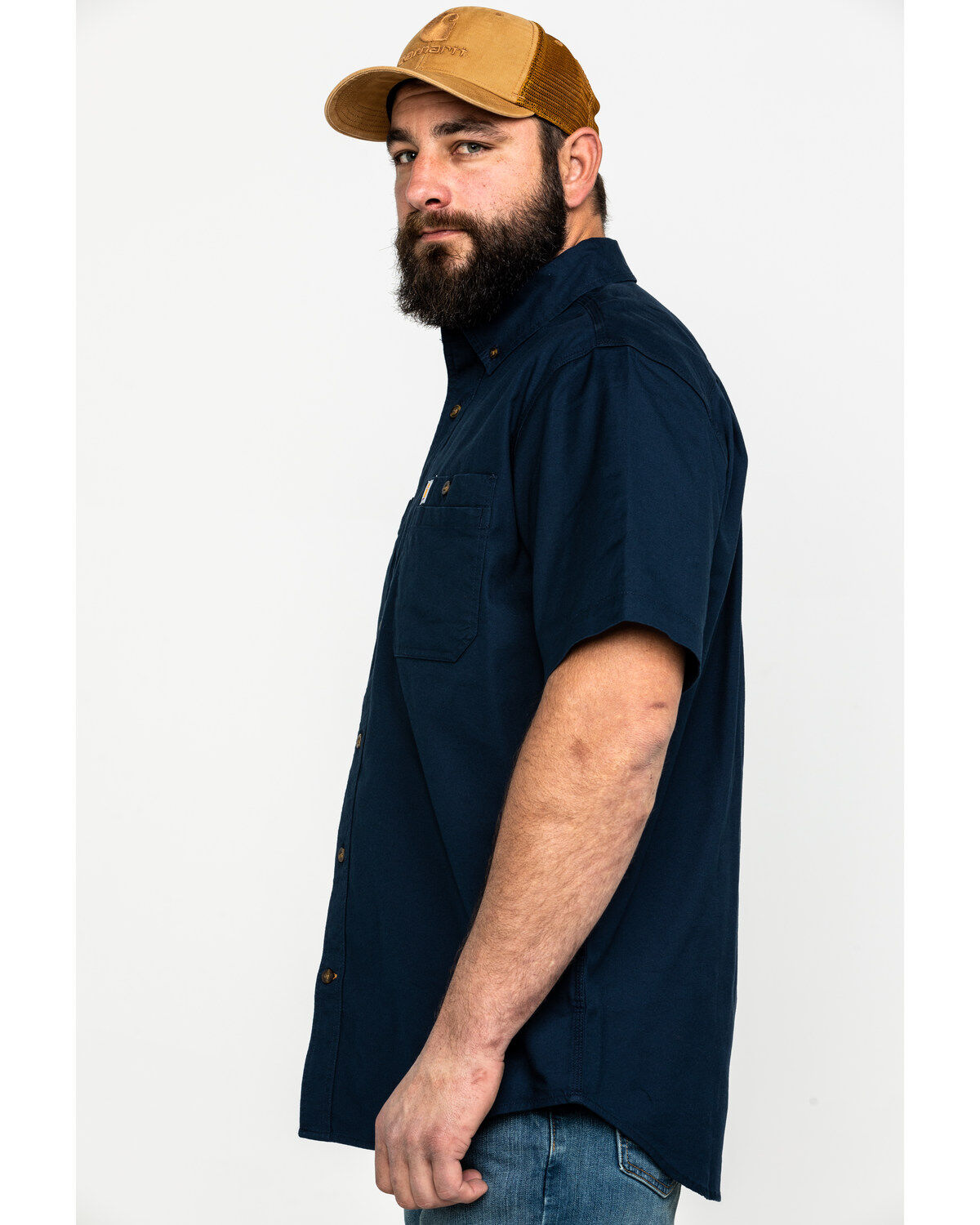 Image #3 - Carhartt Men's Rugged Flex Rigby Short Sleeve Work Shirt, Navy, hi-res