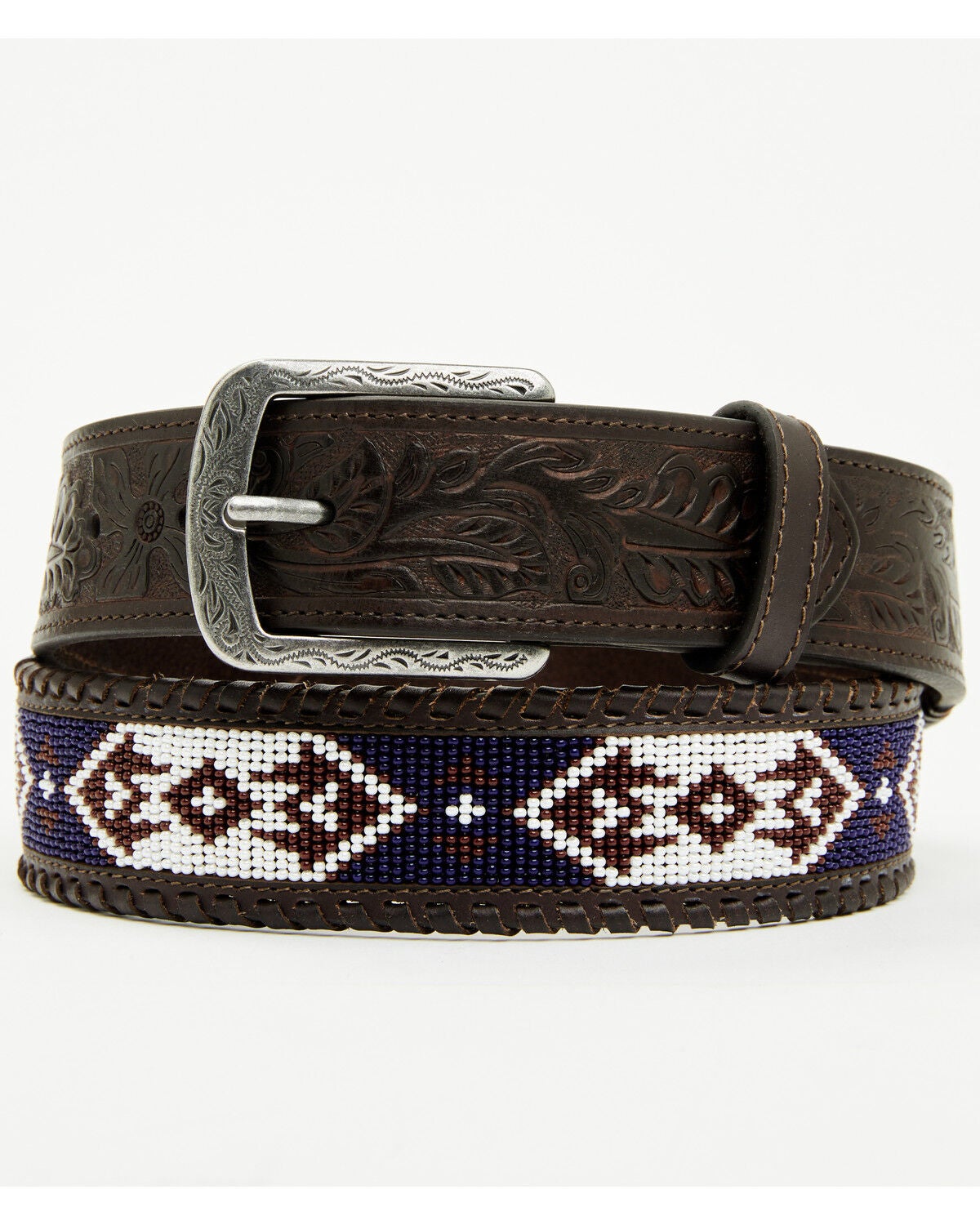 Cody James Men's Holt Beaded Tooled Belt, Black, hi-res