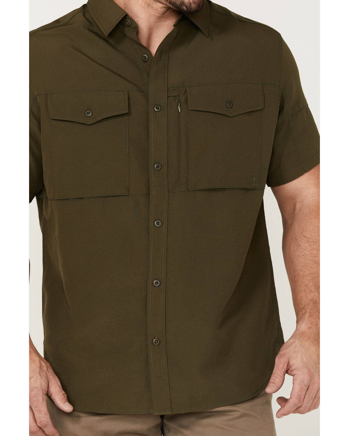 Image #3 - Brothers and Sons Men's Solid Dobby Performance Short Sleeve Button-Down Western Shirt, Olive, hi-res
