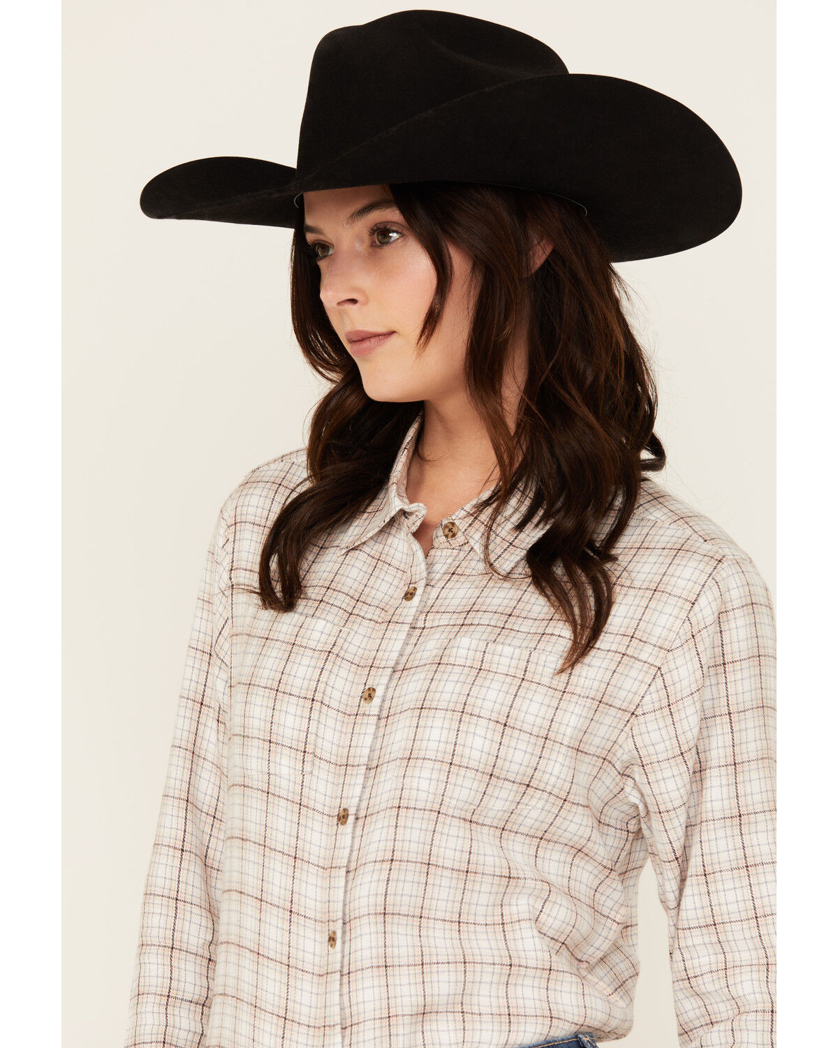 Image #2 - Shyanne Women's Plaid Print Long Sleeve Button-Down Western Shirt, Off White, hi-res