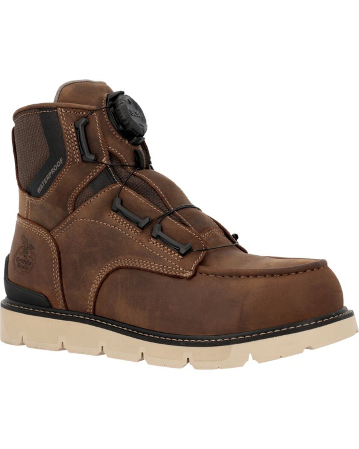 Georgia Men's 6" Carbon Flex Wedge BOA Electrical Moc Work Boots - Carbon Toe, Brown, hi-res