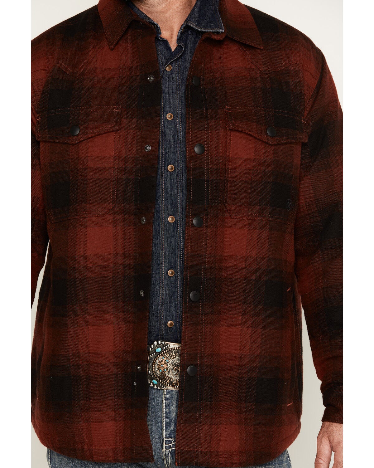 Image #3 - Ariat Men's Retro Buffalo Plaid Print Snap Shirt Jacket, Red, hi-res