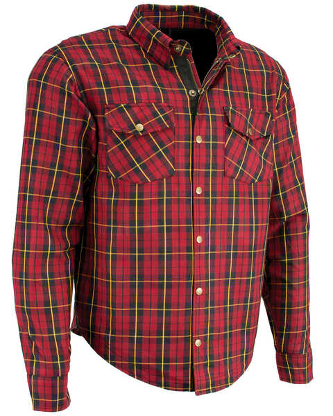 Milwaukee Performance Men's Aramid Reinforced Checkered Flannel Long Sleeve Biker Shirt, Black/red, hi-res