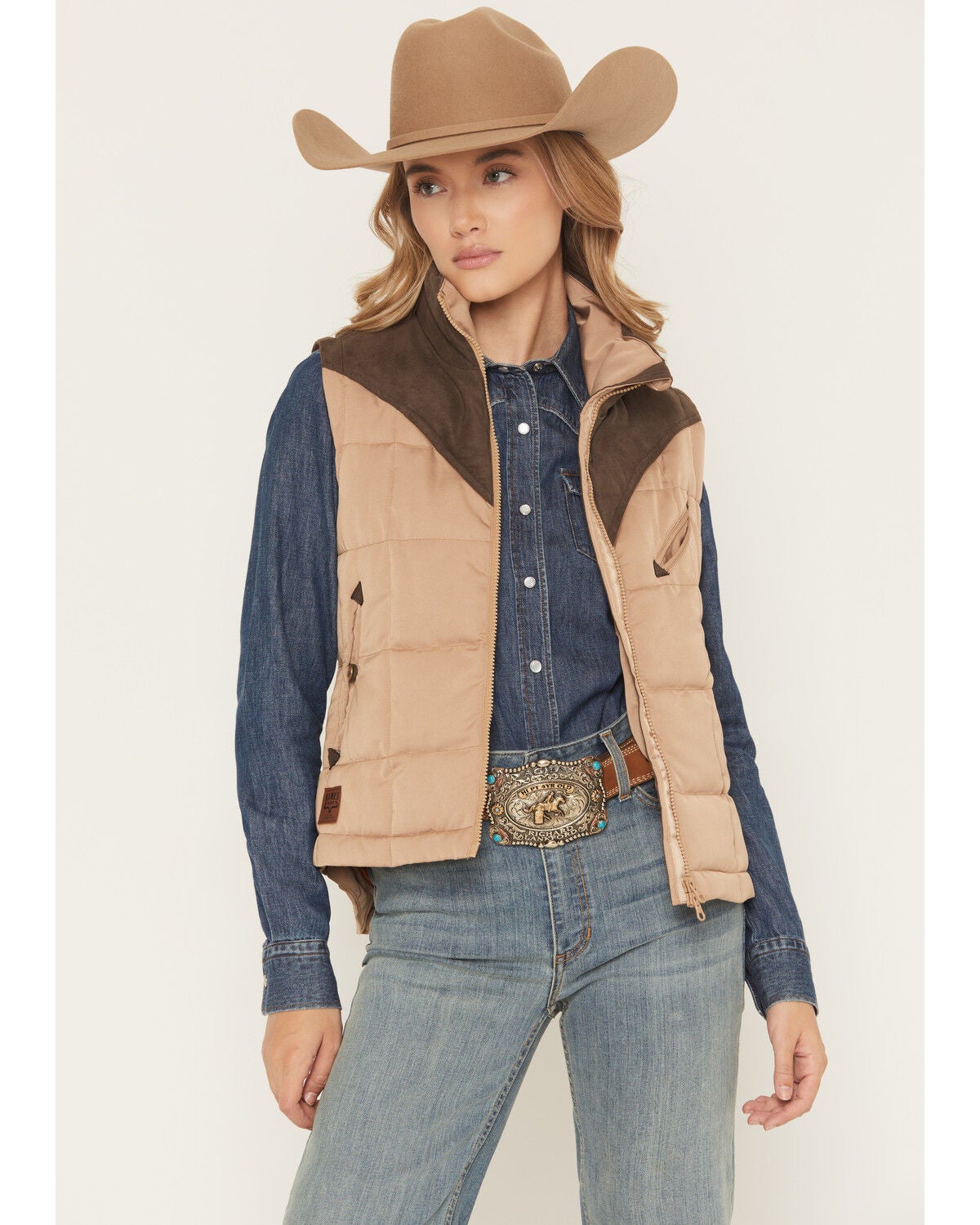 Kimes Ranch Women's Lenora Zip-Up Puffer Vest, Tan, hi-res