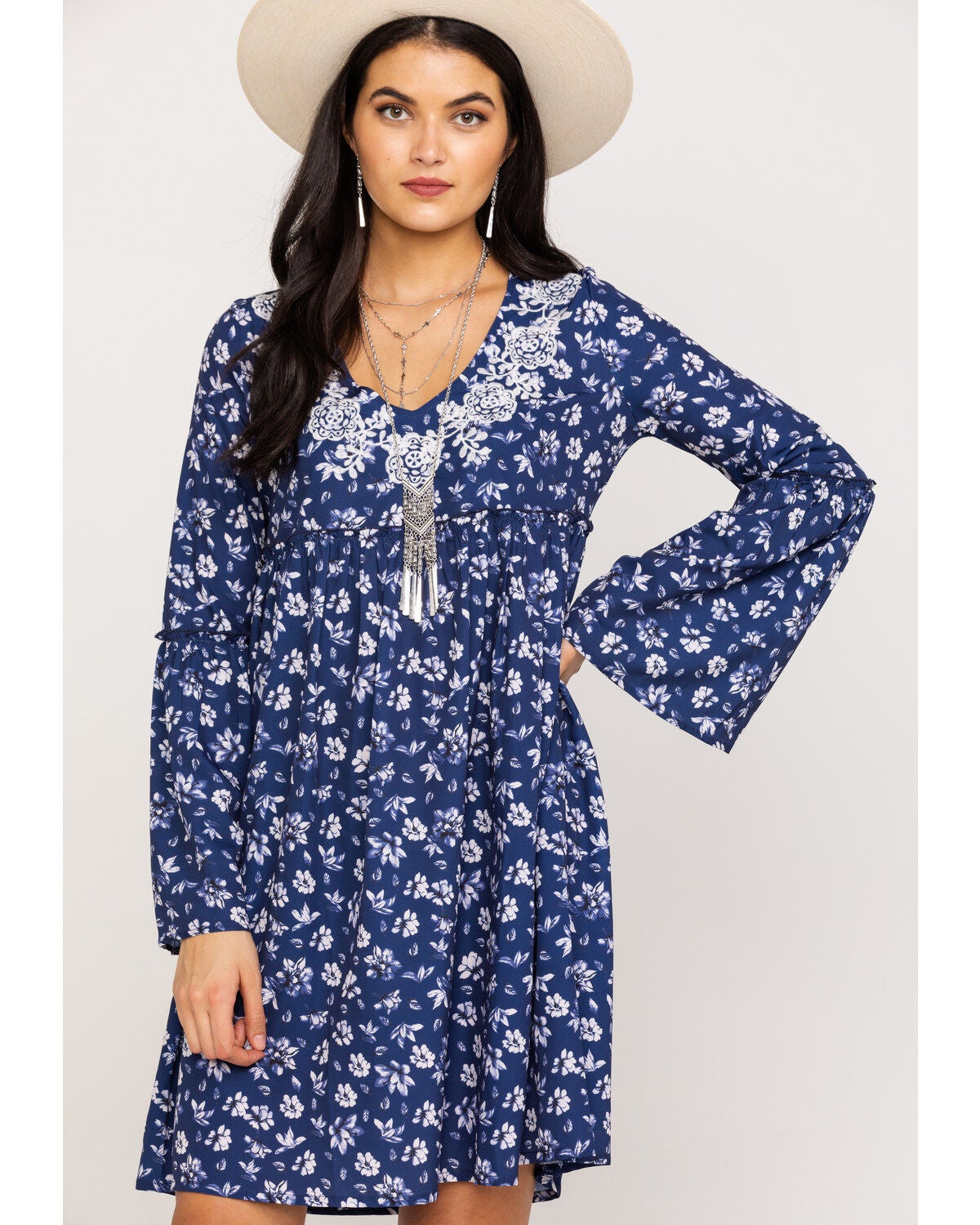 Roper Women's Floral Print Mini Dress, Blue, hi-res