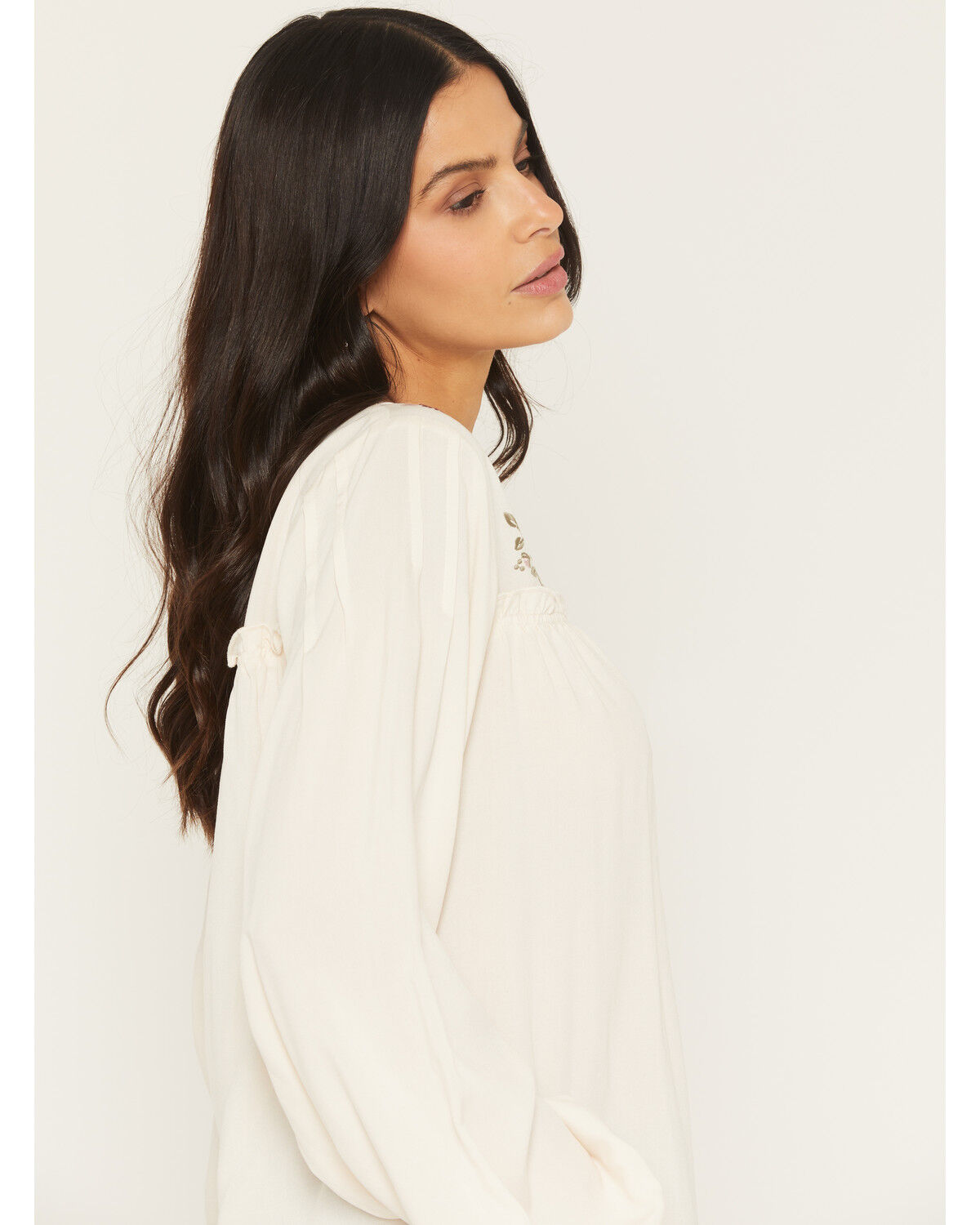 Image #2 - Eyeshadow Women's Long Sleeve Embroidered Peasant Top, Ivory, hi-res