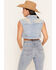 Image #4 - Azalea Wang Women's Adalyn Pearl Embellished Cropped Trucker Vest, Medium Wash, hi-res