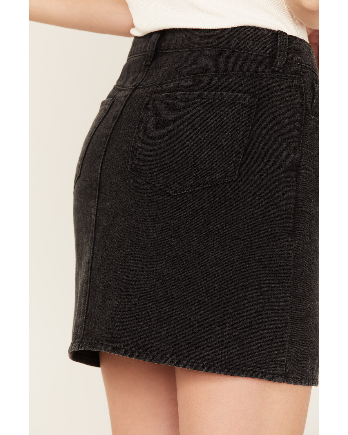 Image #4 - Sadie & Sage Women's Denim Mini Skirt, Black, hi-res