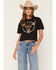 Image #1 - Kimes Ranch Women's Bison Skull Short Sleeve Cropped Graphic Tee, Black, hi-res