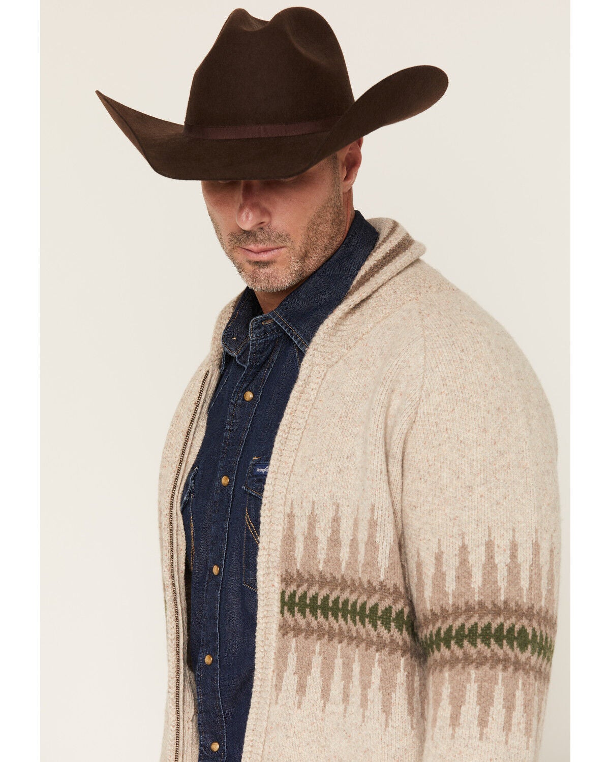 Image #2 - Pendleton Men's Sawtooth Buck Zip Sweater, Oatmeal, hi-res