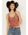 Image #1 - Beyond The Radar Women's Velvet Floral Corset Tank, Rust Copper, hi-res