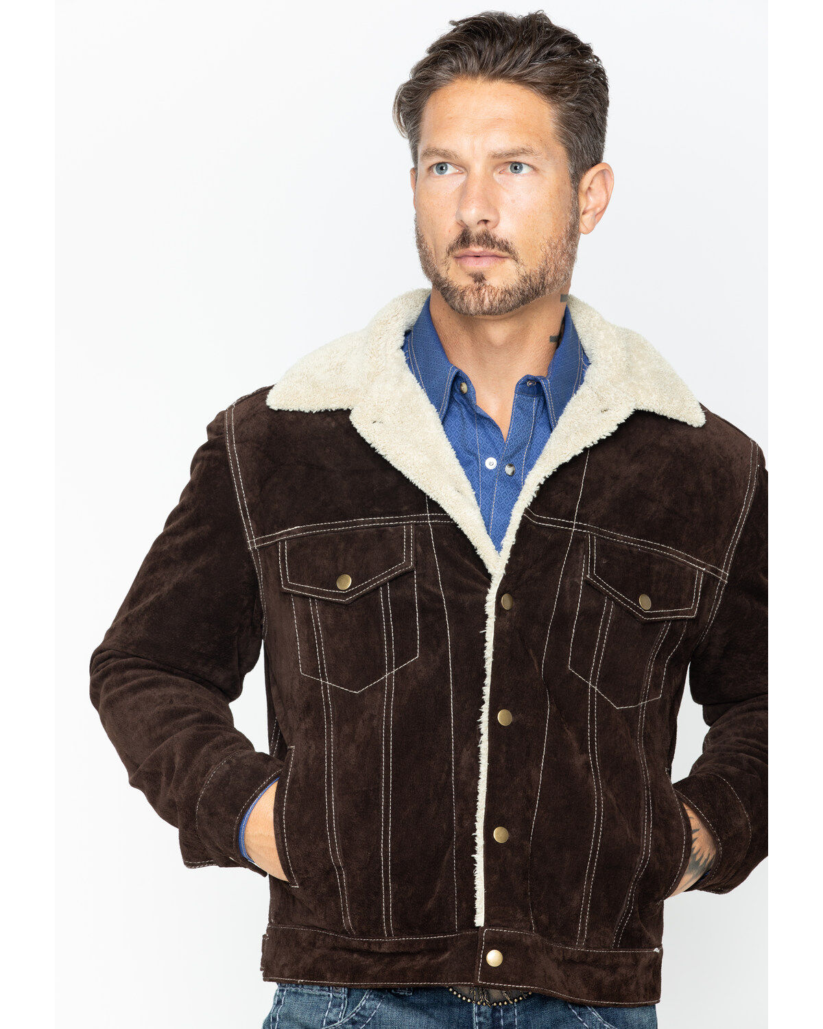 Image #2 - Scully Men's Boar Suede Pilot Jacket, Chocolate, hi-res