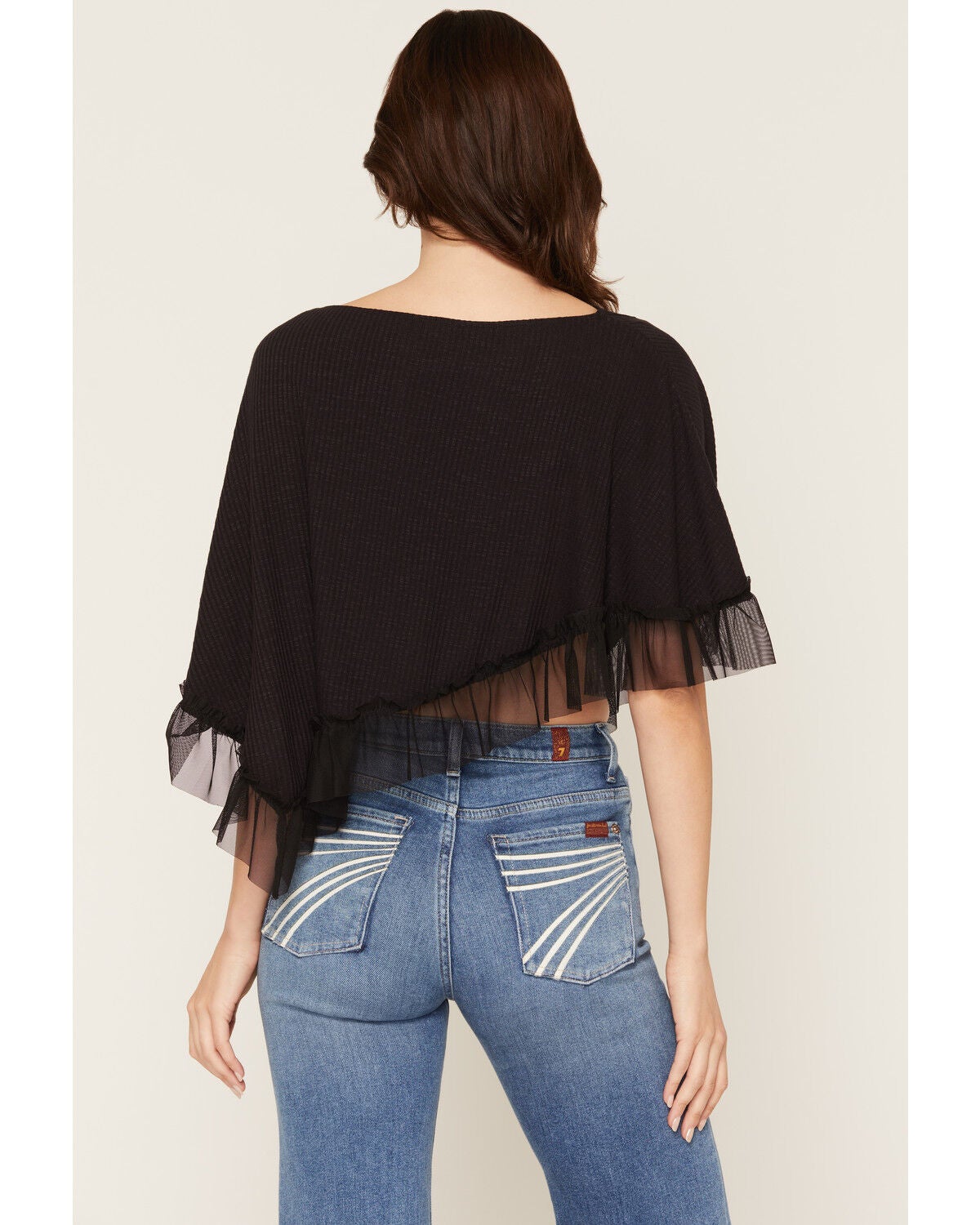 Image #4 - Wild Moss Women's Ruffle Trim Poncho, Black, hi-res