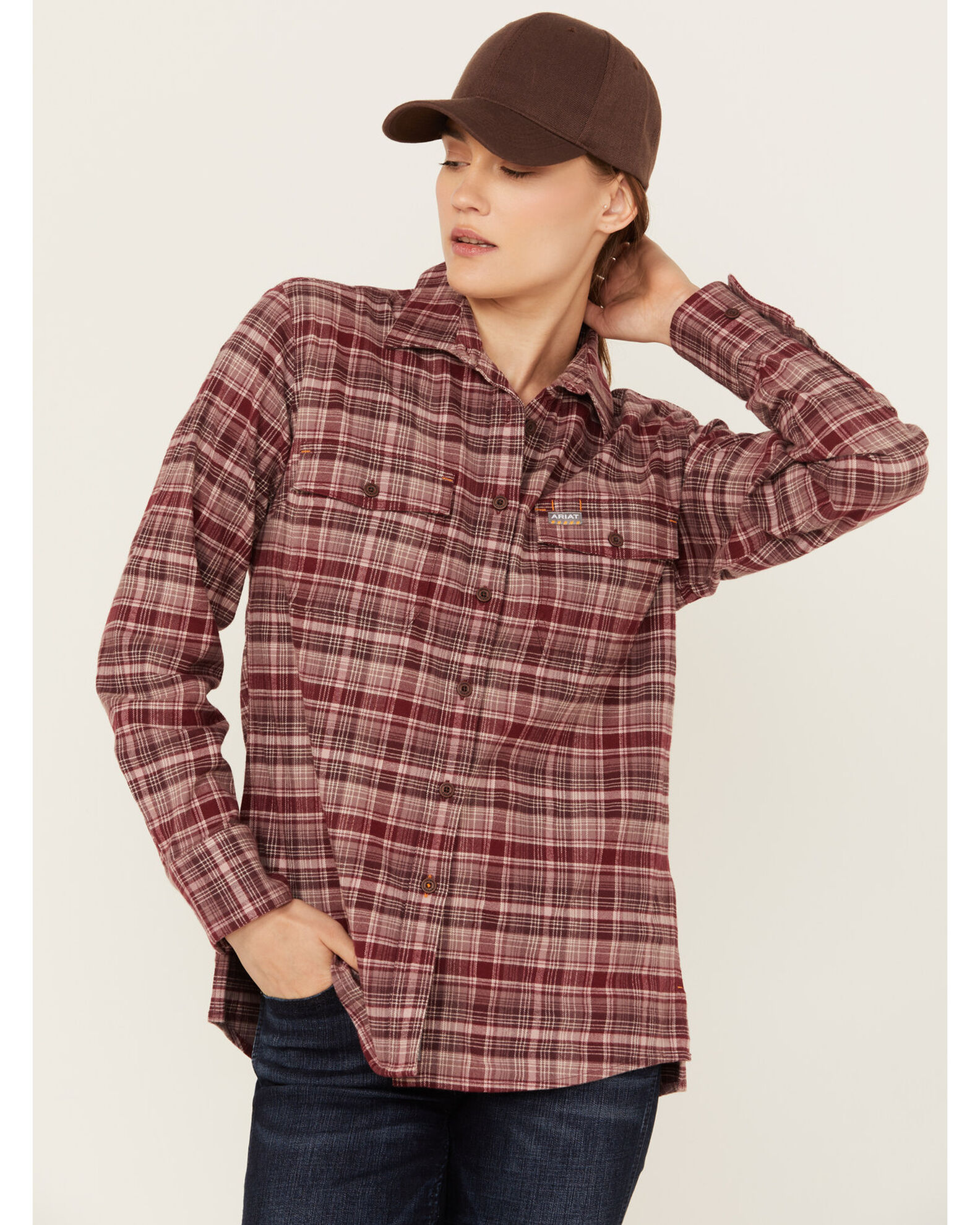 Image #1 - Ariat Women's Rebar Flannel DuraStretch Long Sleeve Button-Down Work Shirt, Purple, hi-res