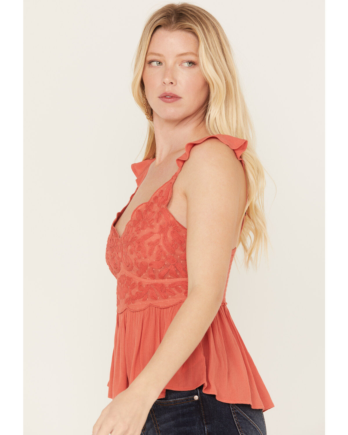 Image #2 - Shyanne Women's Floral Fluttered Tank Top, Brick Red, hi-res