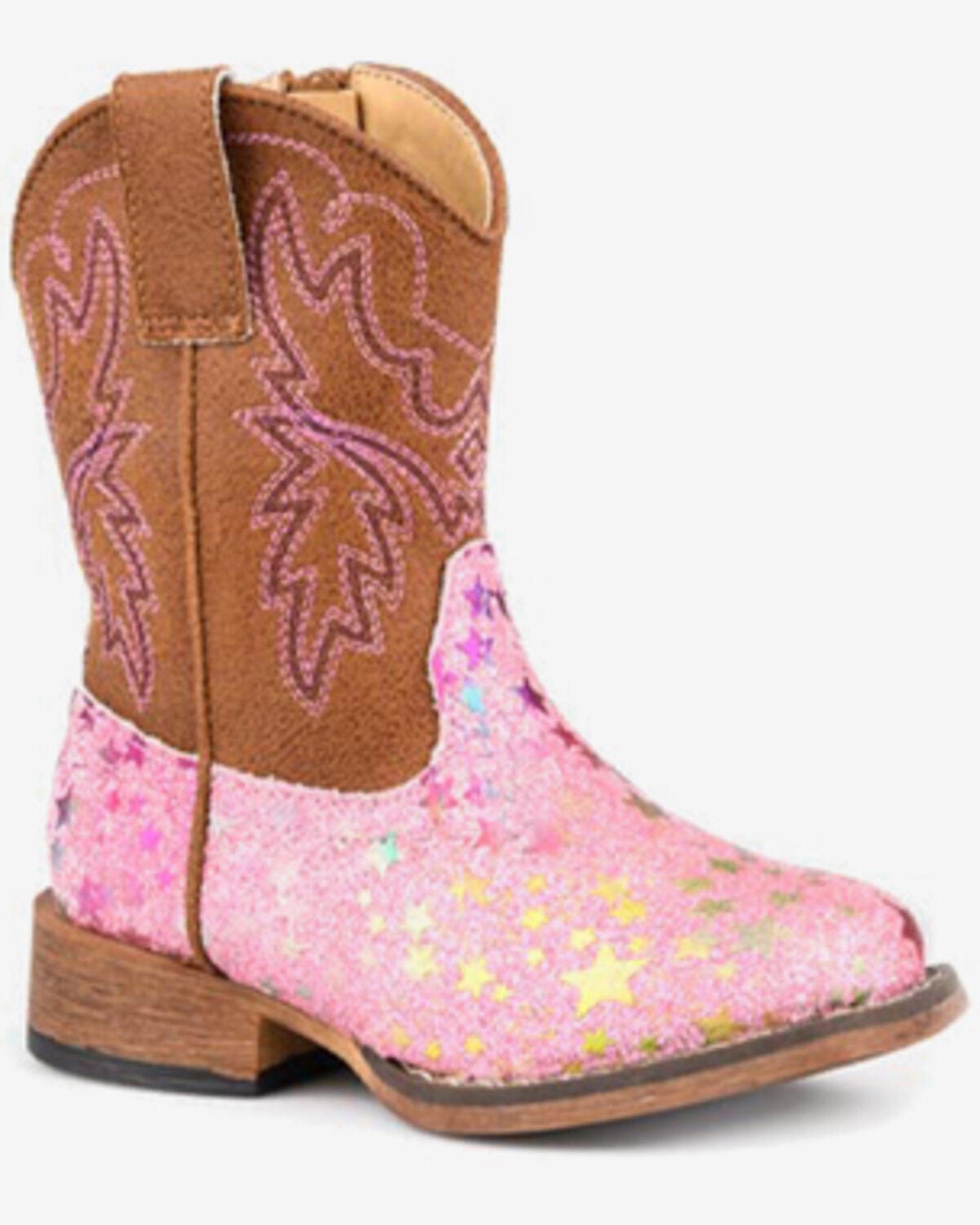 Roper Toddler Girls' Glitter Stars Western Boots - Broad Square Toe, Pink, hi-res