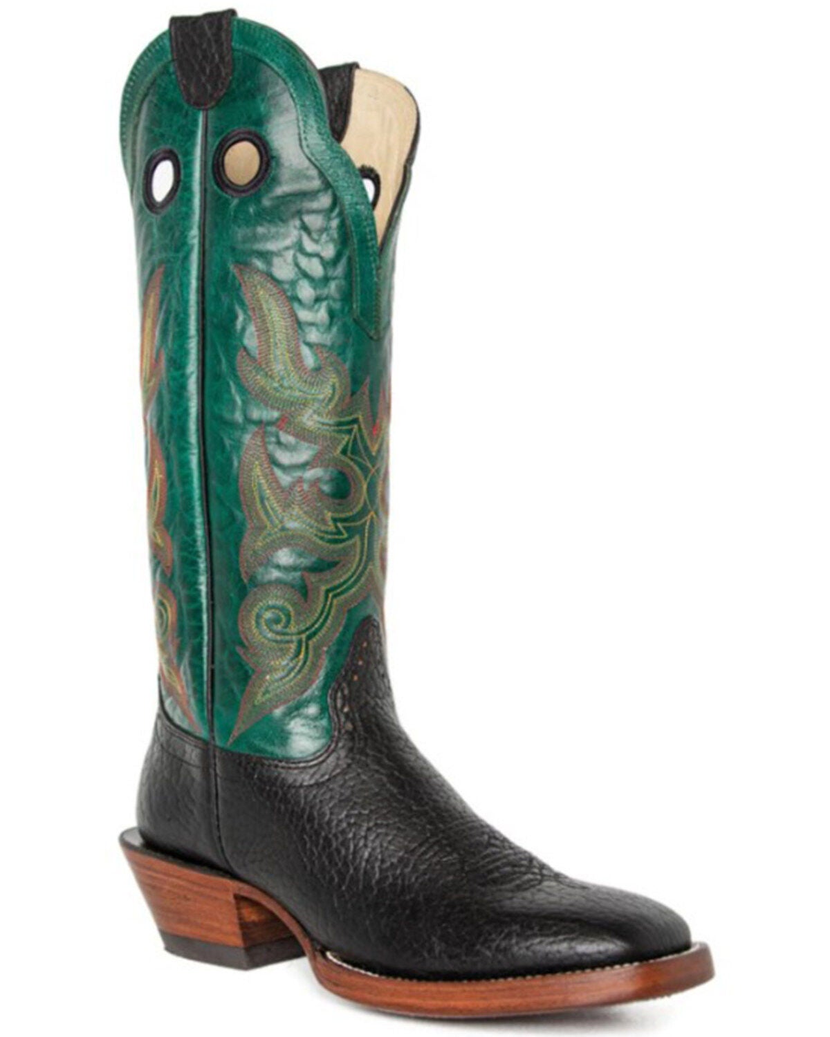 Hondo Boots Men's Bullhide Western Boots - Broad Square Toe, Black, hi-res