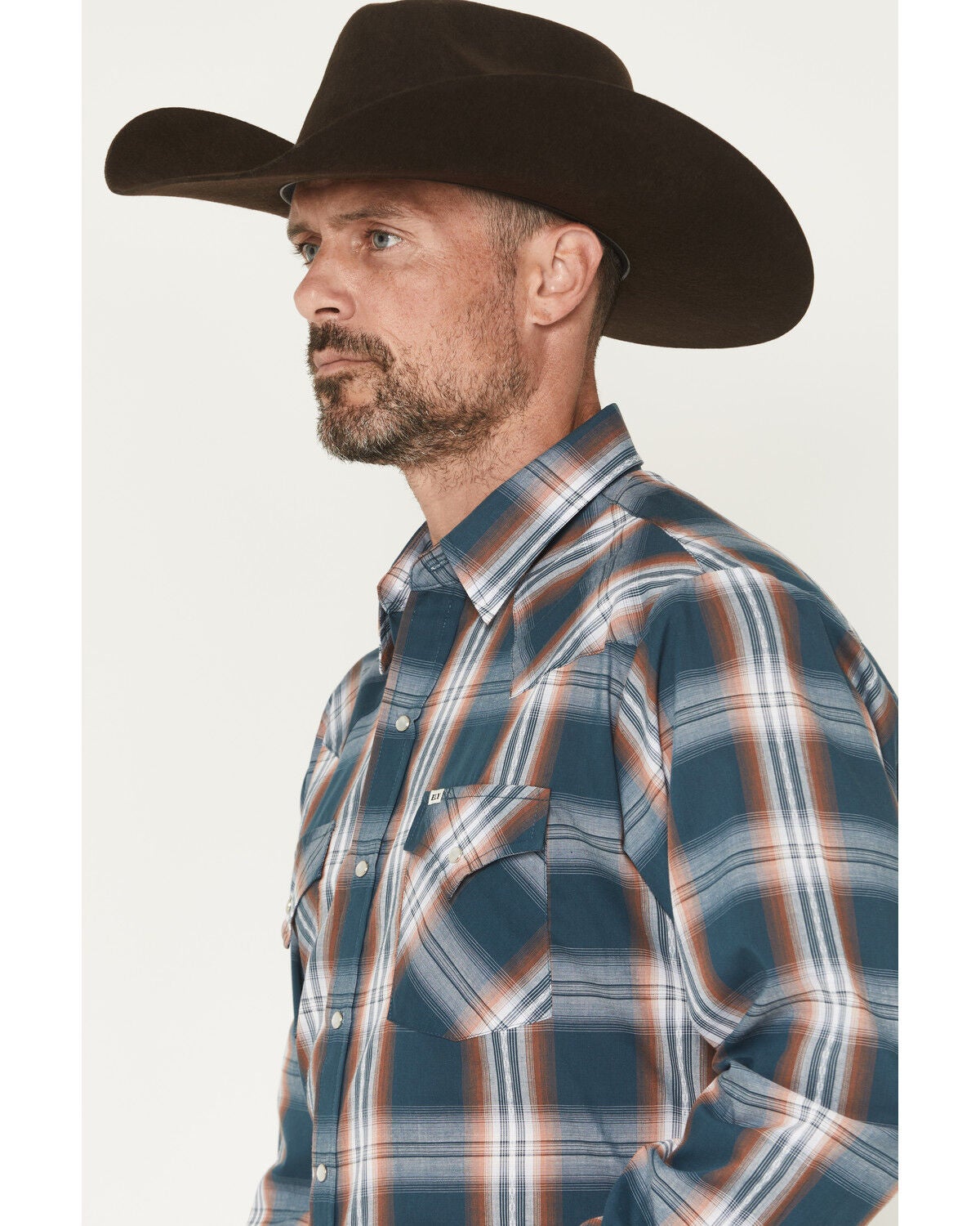 Image #2 - Ely Walker Men's Plaid Print Long Sleeve Pearl Snap Western Shirt, Dark Teal, hi-res