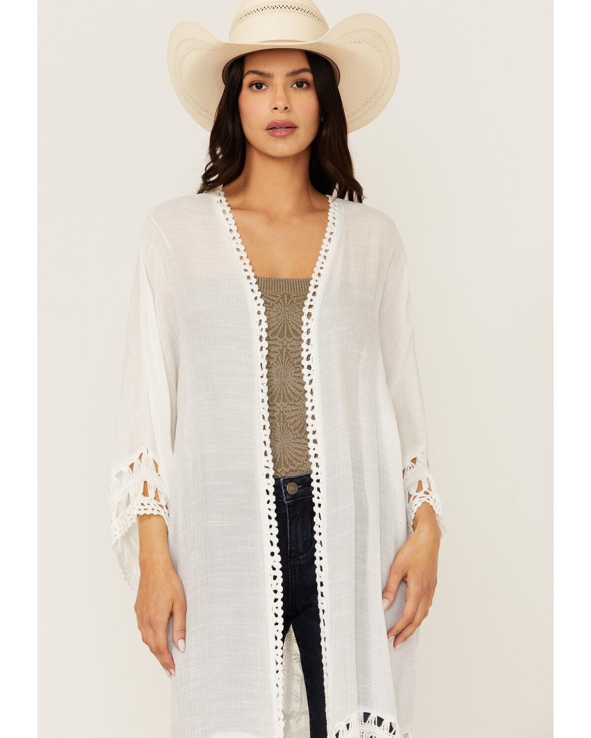Image #2 - Shyanne Women's Crochet Fringe Kimono, Cream, hi-res