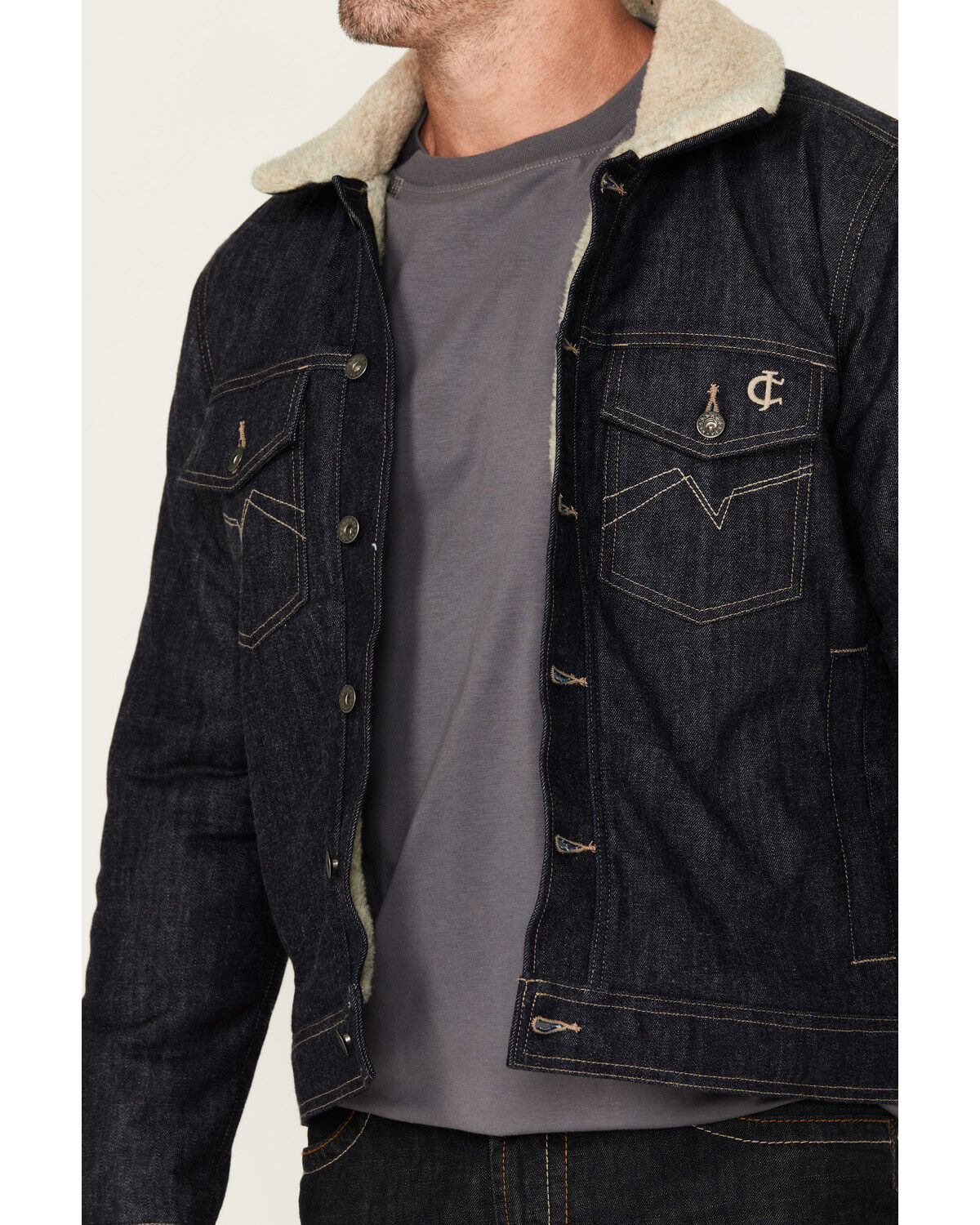 Image #3 - Cody James Men's FR Sherpa Lined Work Denim Jacket, Indigo, hi-res