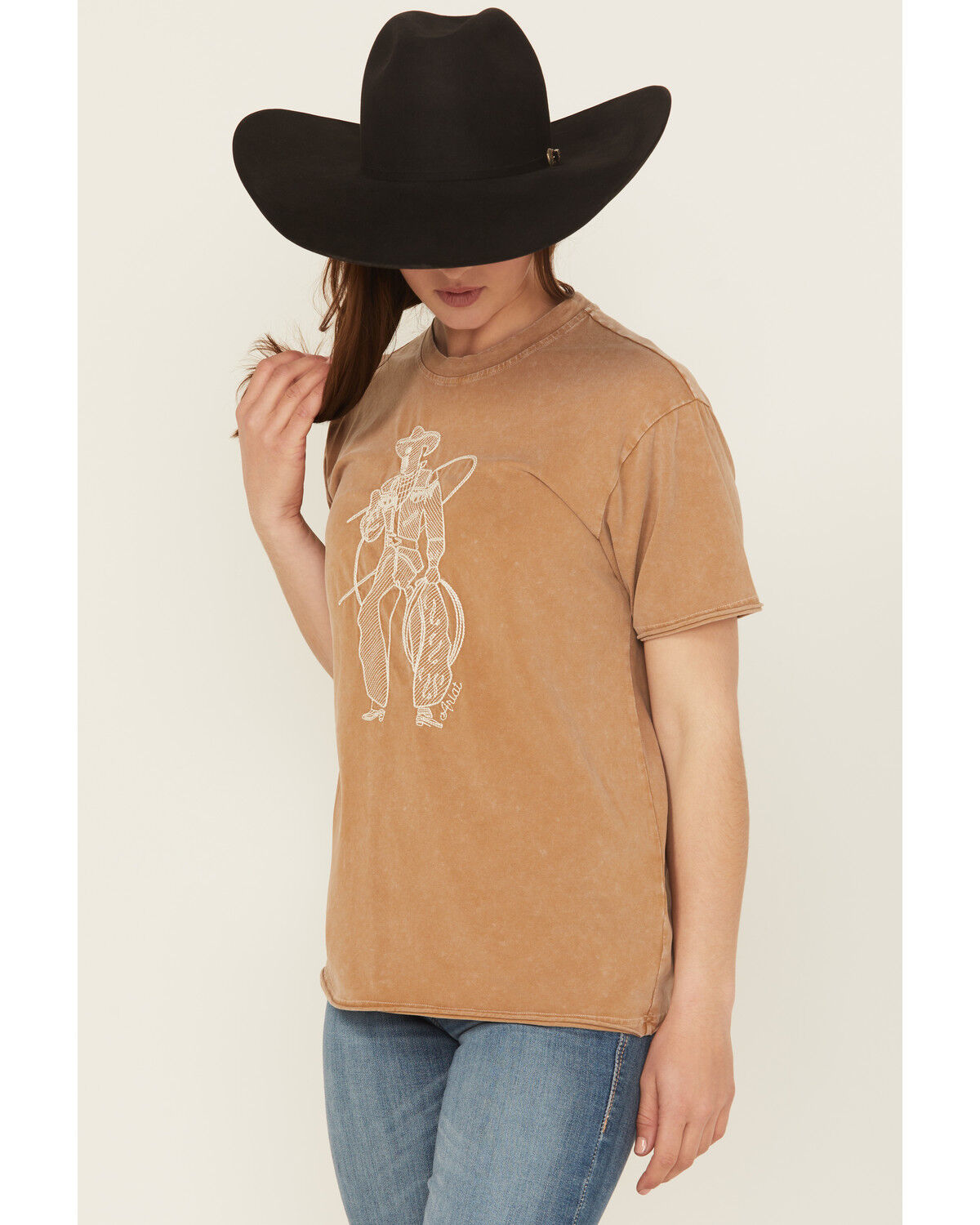 Image #2 - Ariat Women's Cowboy Embroidered Short Sleeve Graphic Tee, Brown, hi-res
