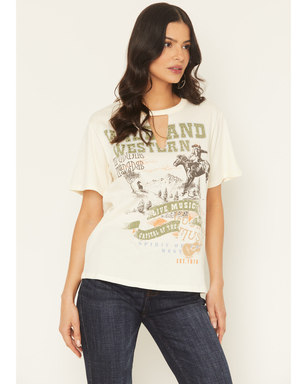 Image #1 - Idyllwind Women's Wild And Western Short Sleeve Graphic Tee, Cream, hi-res