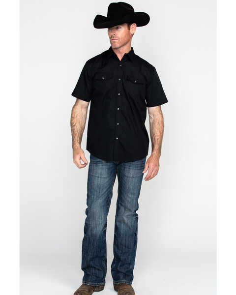 Image #6 - Gibson Men's Solid Pearl Snap Short Sleeve Western Shirt, Black, hi-res