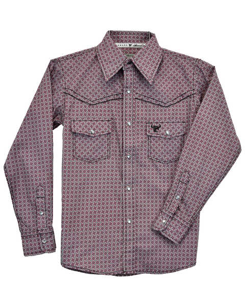 Cowboy Hardware Boys' Twisted Adobe Print Burgundy Long Sleeve Snap Shirt, Burgundy, hi-res