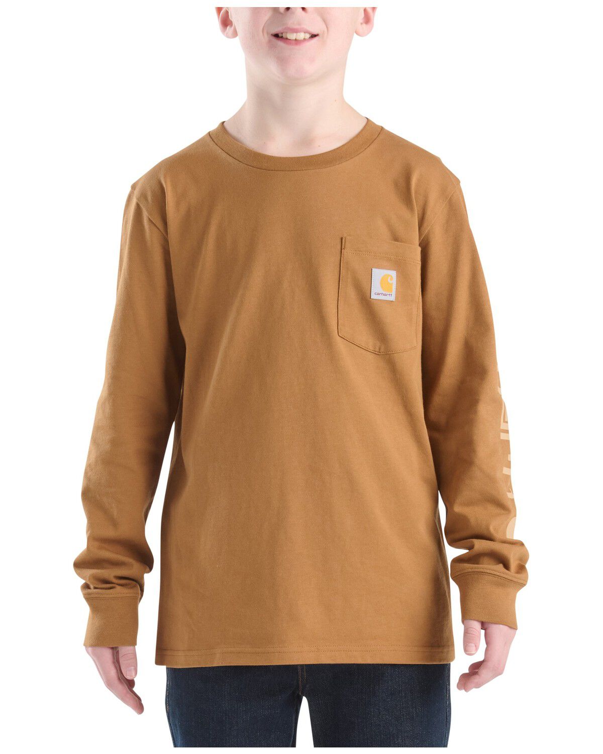 Carhartt Little Boys' Logo Pocket Long Sleeve T-Shirt, Brown, hi-res