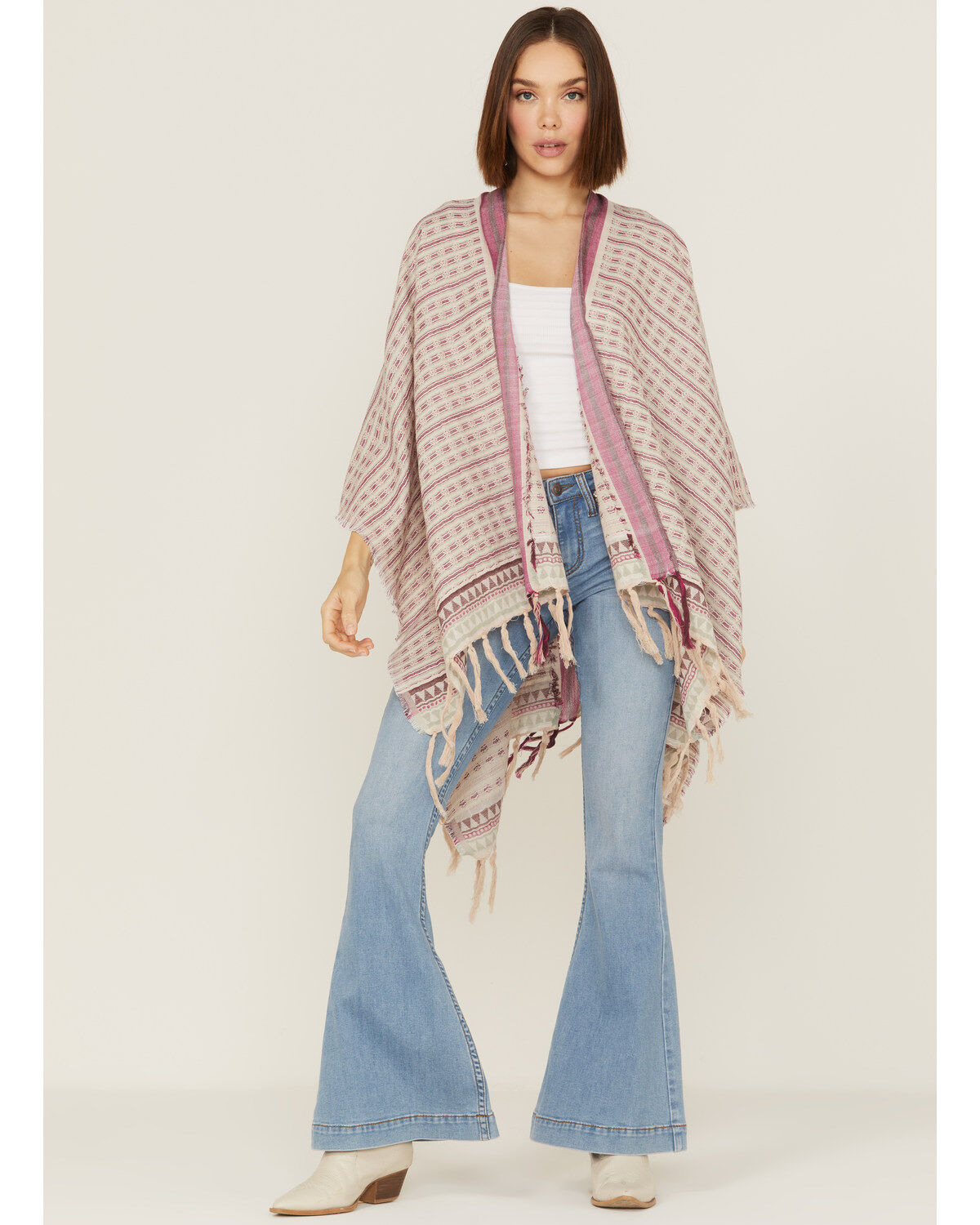 Image #1 - Shyanne Women's Geo Print Fringe Tassel Shawl, Fuchsia, hi-res