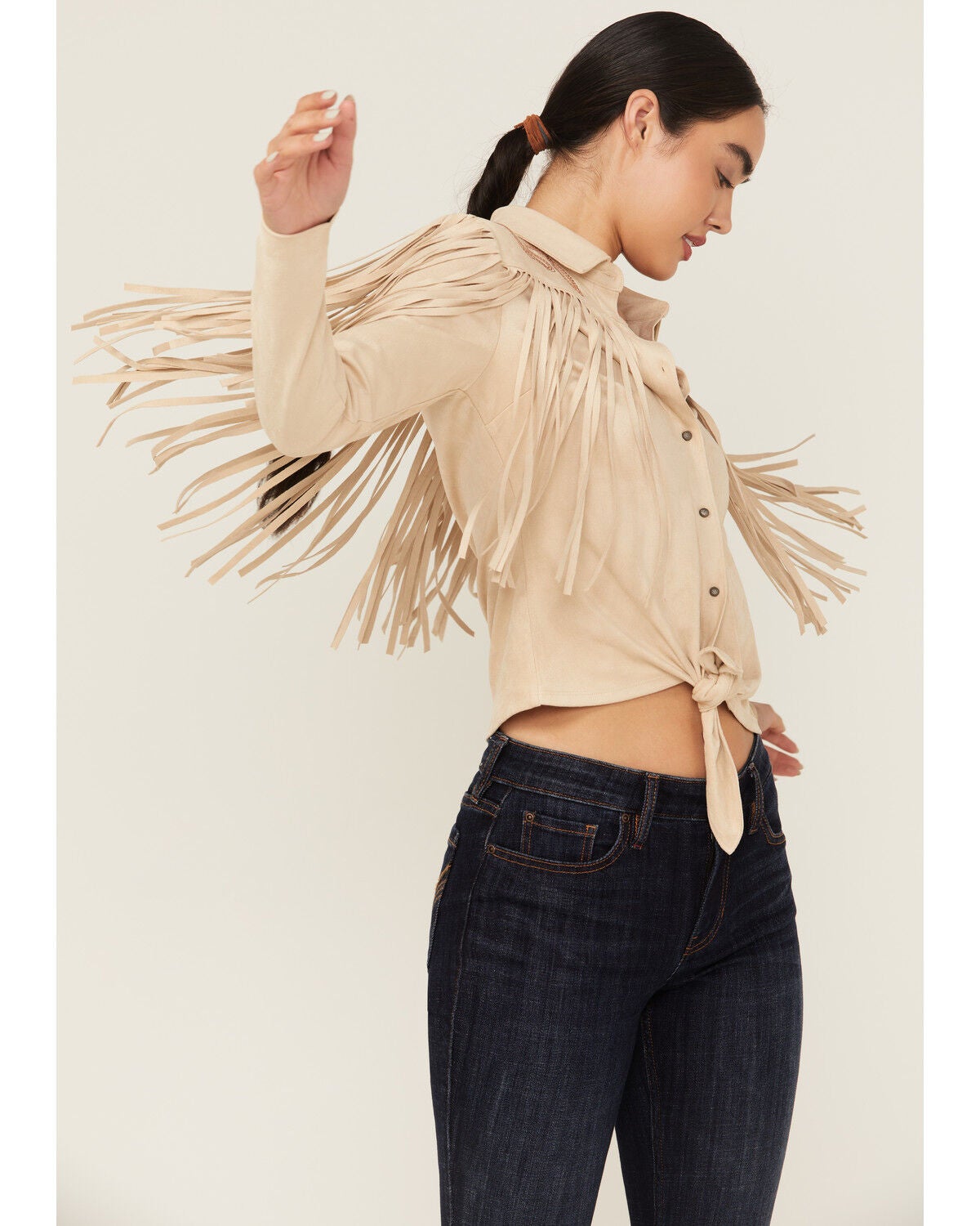 Idyllwind Women's Fringe Embroidered Long Sleeve Button-Down Western Shirt, Stone, hi-res