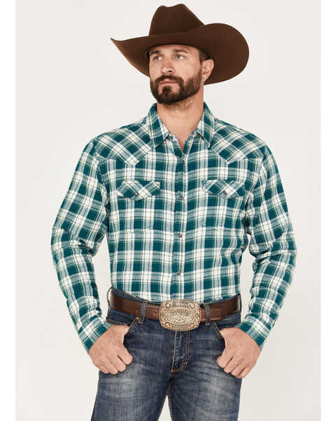Image #1 - Cody James Men's Poway Plaid Print Snap Western Flannel Shirt, Cream, hi-res