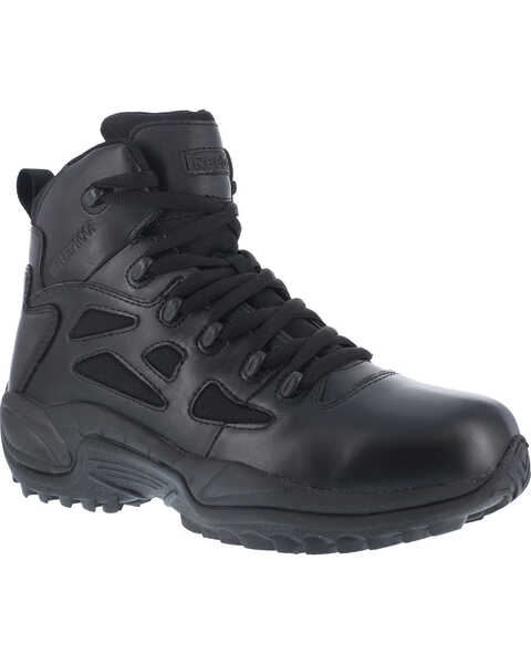 Reebok Men's Stealth 6" Lace-Up Waterproof Side Zip Work Boots - Round Toe, Black, hi-res