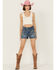 Image #1 - Rock & Roll Denim Women's Medium Wash High Rise Chain Fringe Denim Shorts, , hi-res
