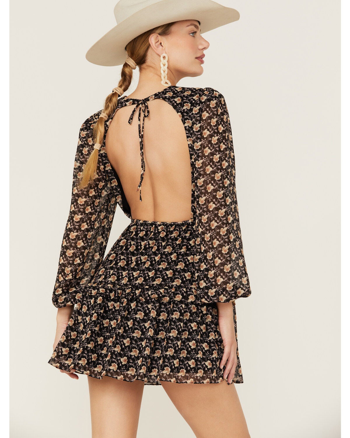 Image #3 - Lush Women's Floral Open Back Mini Dress, Black, hi-res