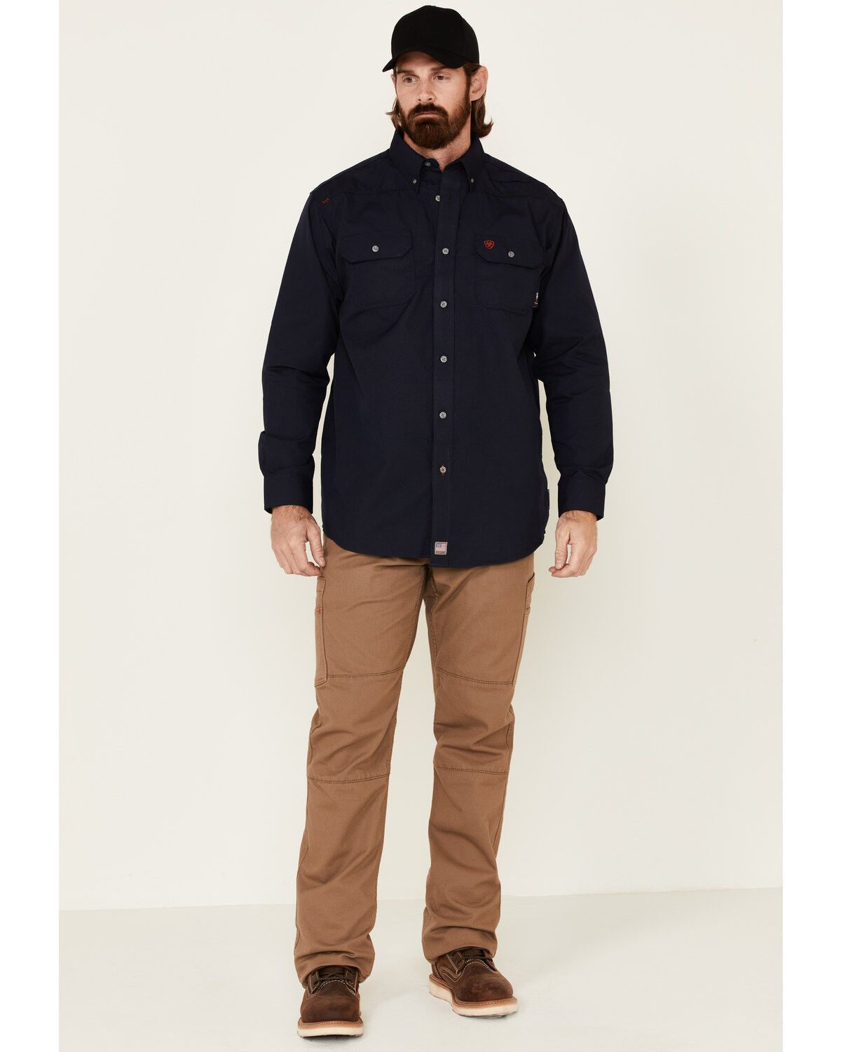 Image #2 - Ariat Men's FR Featherlight Long Sleeve Button Down Work Shirt, Navy, hi-res