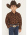 Image #1 - Wrangler Retro Boys' Plaid Print Long Sleeve Snap Western Shirt, Brown, hi-res
