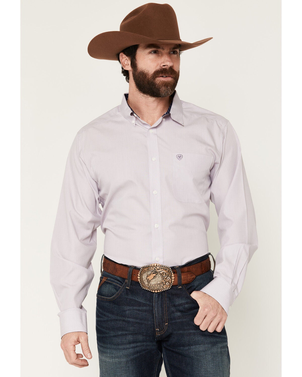 Ariat Men's Wrinkle Free Solid Long Sleeve Button-Down Western Shirt, Lavender, hi-res
