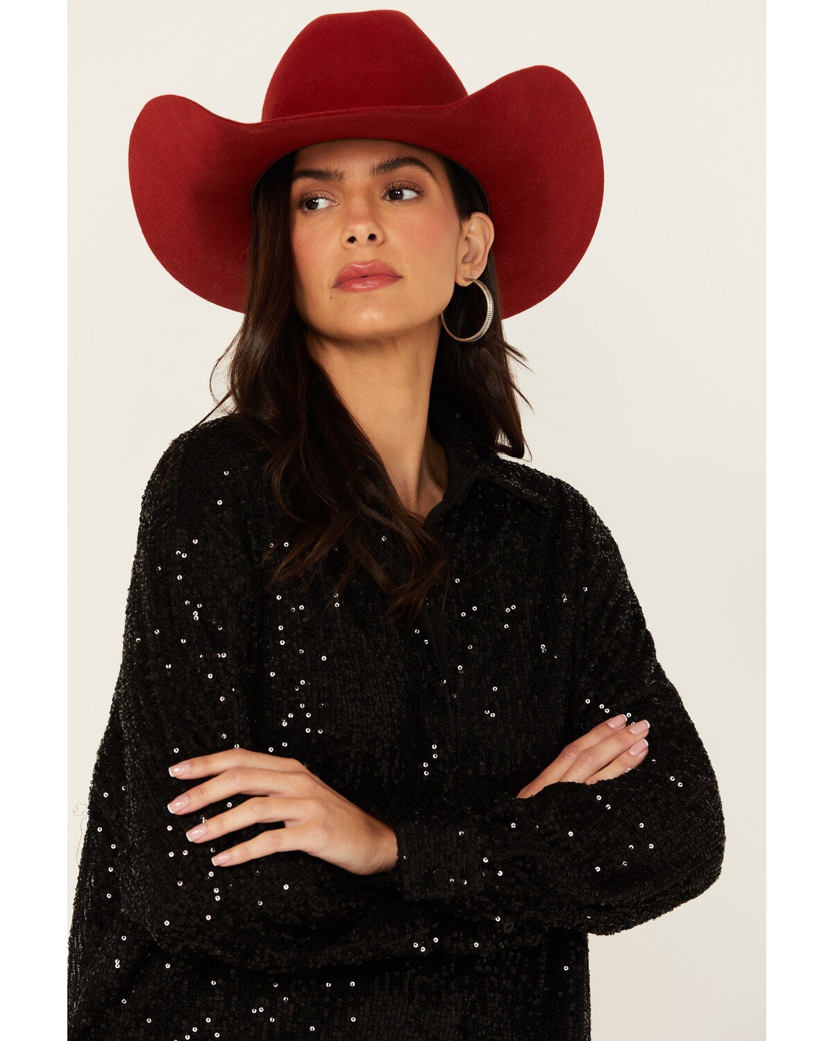 Image #3 - Mainstrip Women's Lucky Sequins Long Sleeve Button-Down Top, Black, hi-res