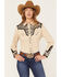 Image #1 - Scully Women's Floral Tooled Embroidered Long Sleeve Western Shirt, Black/tan, hi-res