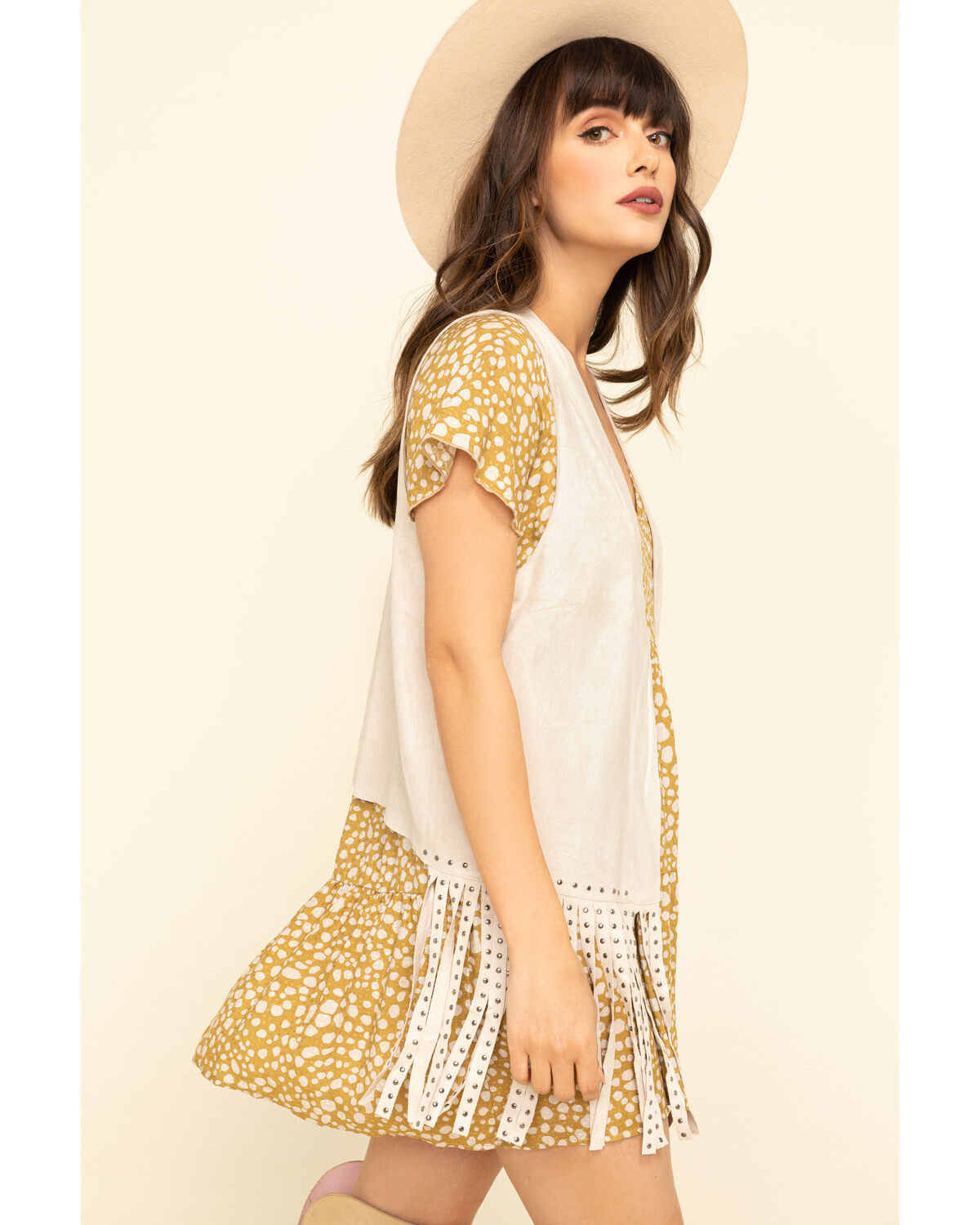 Image #3 - Vocal Women's Studded Fringe Vest, Sand, hi-res