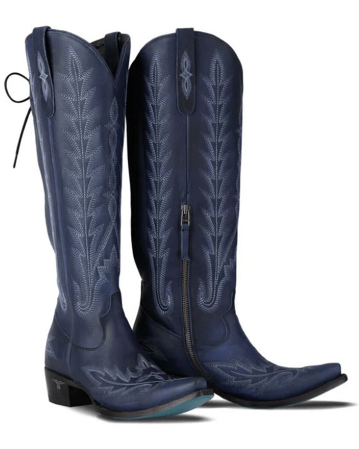 Lane Women's Lexington Knee High Corset Western Boots - Snip Toe, Navy, hi-res