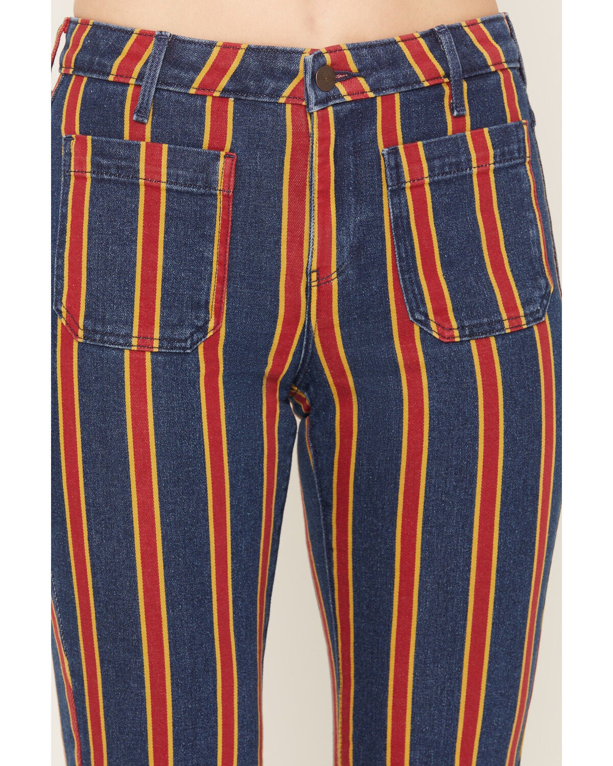 Image #2 - Wrangler Women's Off To The Races Mid Rise Stripe Rainbow Flare Stretch Denim Jeans, Multi, hi-res