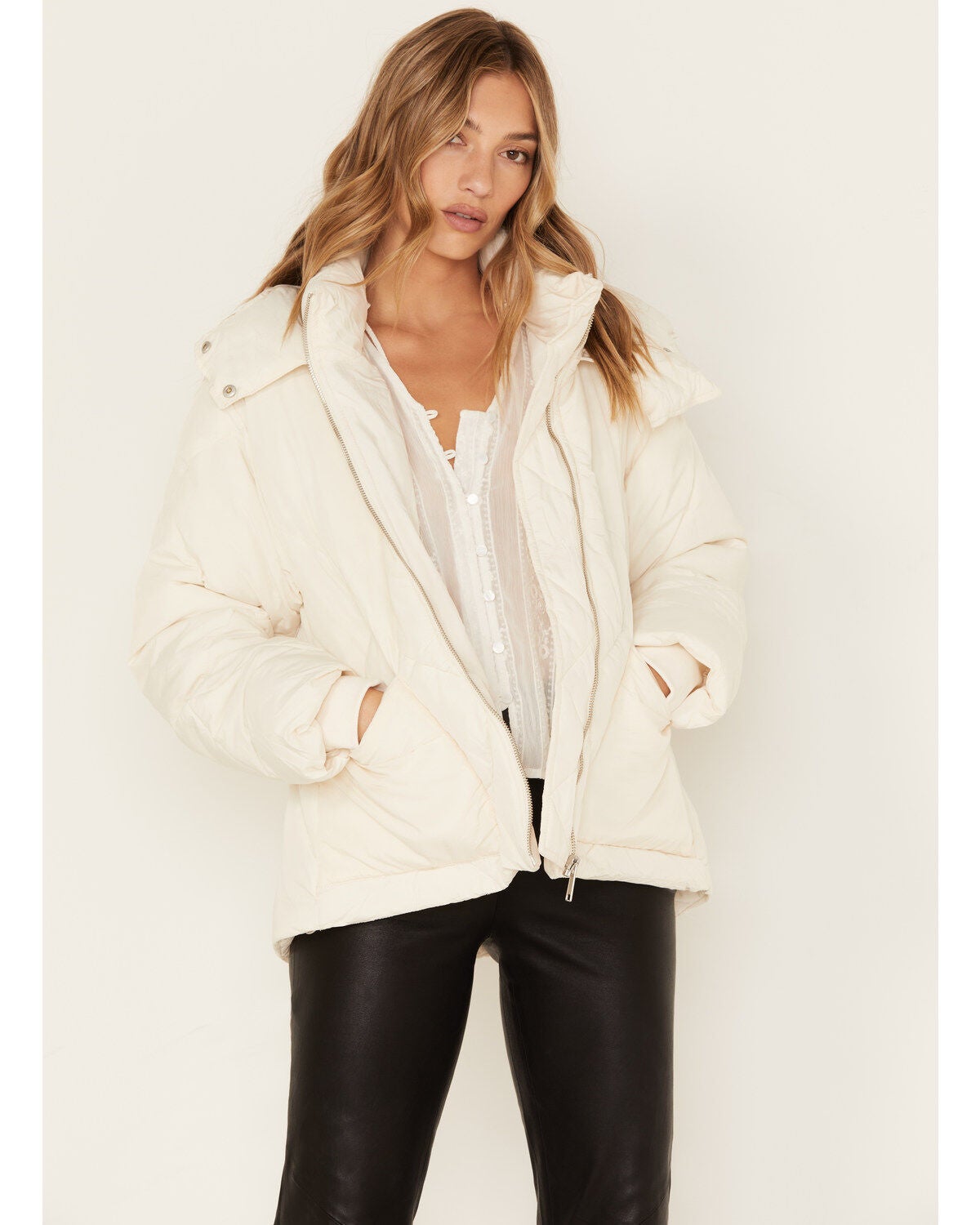 Free People Women's Emmy Swing Puffer Jacket, Ivory, hi-res